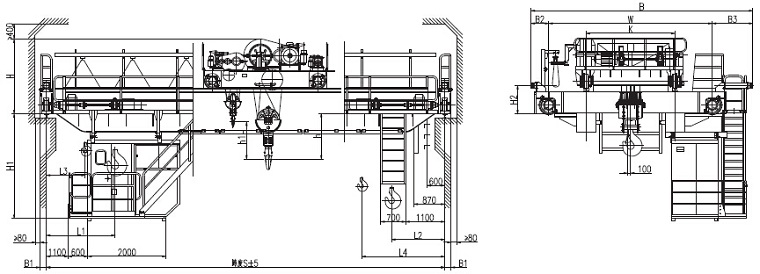 32t 50t Metallurgical Crane Sketch