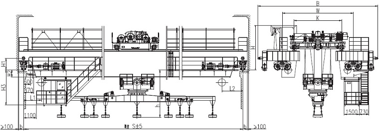 Lower rotating telescopic electromagnetic carrier-beam crane Sketch