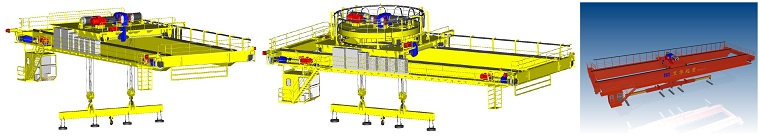 General carrier-beam crane, upper rotating carrier-beam crane, lower rotating carrier-beam crane
