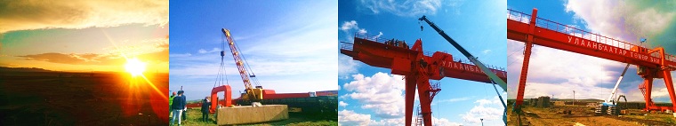 A-type gantry crane installation in the green  Mongolia Steppes